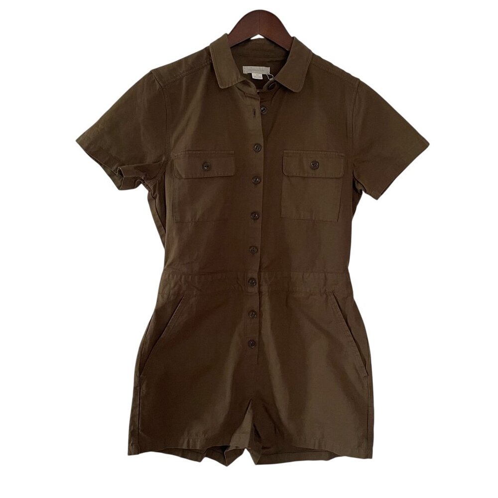 Outerknown S.E.A. Sea Shortall Romper Small S Olive Green Cotton Linen Canvas - Picture 2 of 6